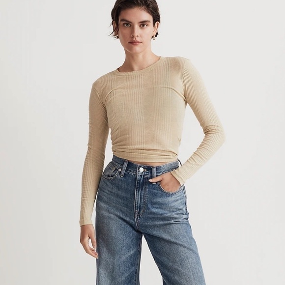 Madewell Variegated Ribbed Crewneck Long-Sleeve Tee pale lichen - Picture 2 of 8